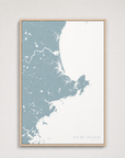 North Shore Massachusetts Coastal Map — Canvas Vertical — soft-blue, Light Wood