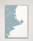 North Shore Massachusetts Coastal Map — Canvas Vertical, soft-blue, Natural Oak