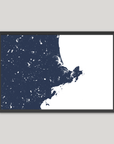 North Shore Massachusetts Coastal Map — Fine Art Print Horizontal, navy, Black Frame, 10x8