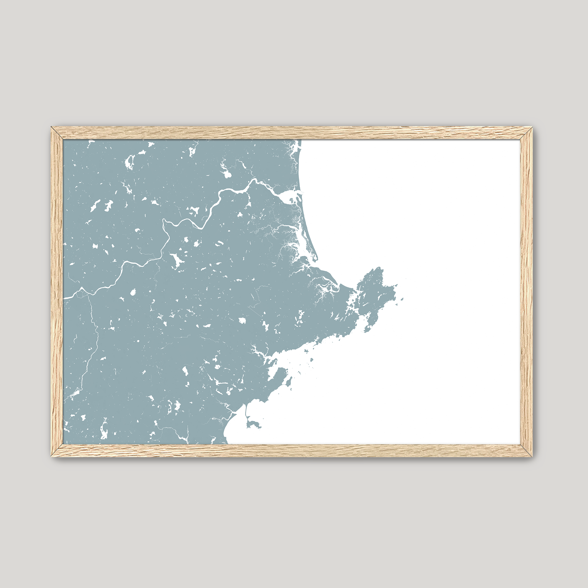North Shore Massachusetts Coastal Map — Fine Art Print Horizontal, soft-blue, Oak, 10x8