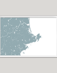 North Shore Massachusetts Coastal Map — Fine Art Print Horizontal, soft-blue, White Frame, 10x8