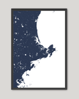 North Shore Massachusetts Coastal Map — Fine Art Print Vertical, navy, Black Frame, 8x10