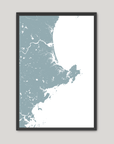 North Shore Massachusetts Coastal Map — Fine Art Print Vertical, soft-blue, Black Frame, 8x10