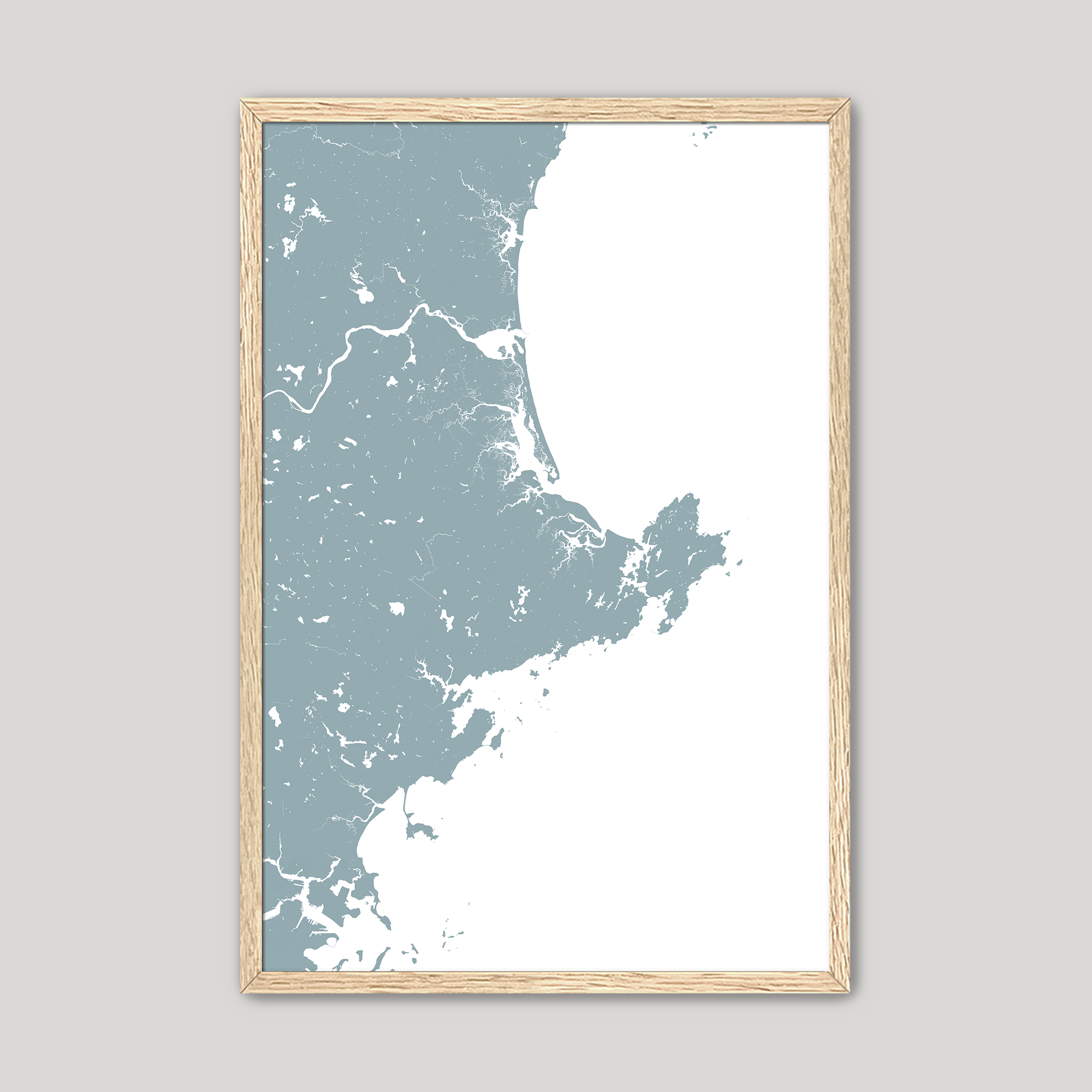 North Shore Massachusetts Coastal Map — Fine Art Print Vertical, soft-blue, Oak, 8x10