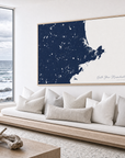 North Shore Massachusetts canvas map — sea-view bench interior