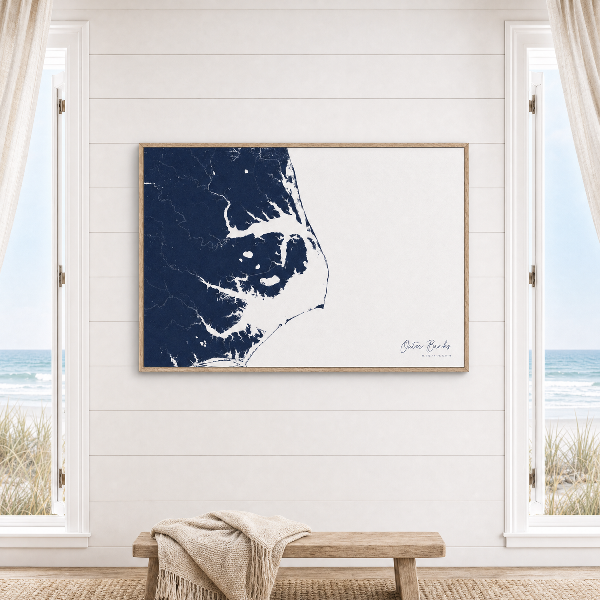 Outer Banks canvas map — window-scene interior