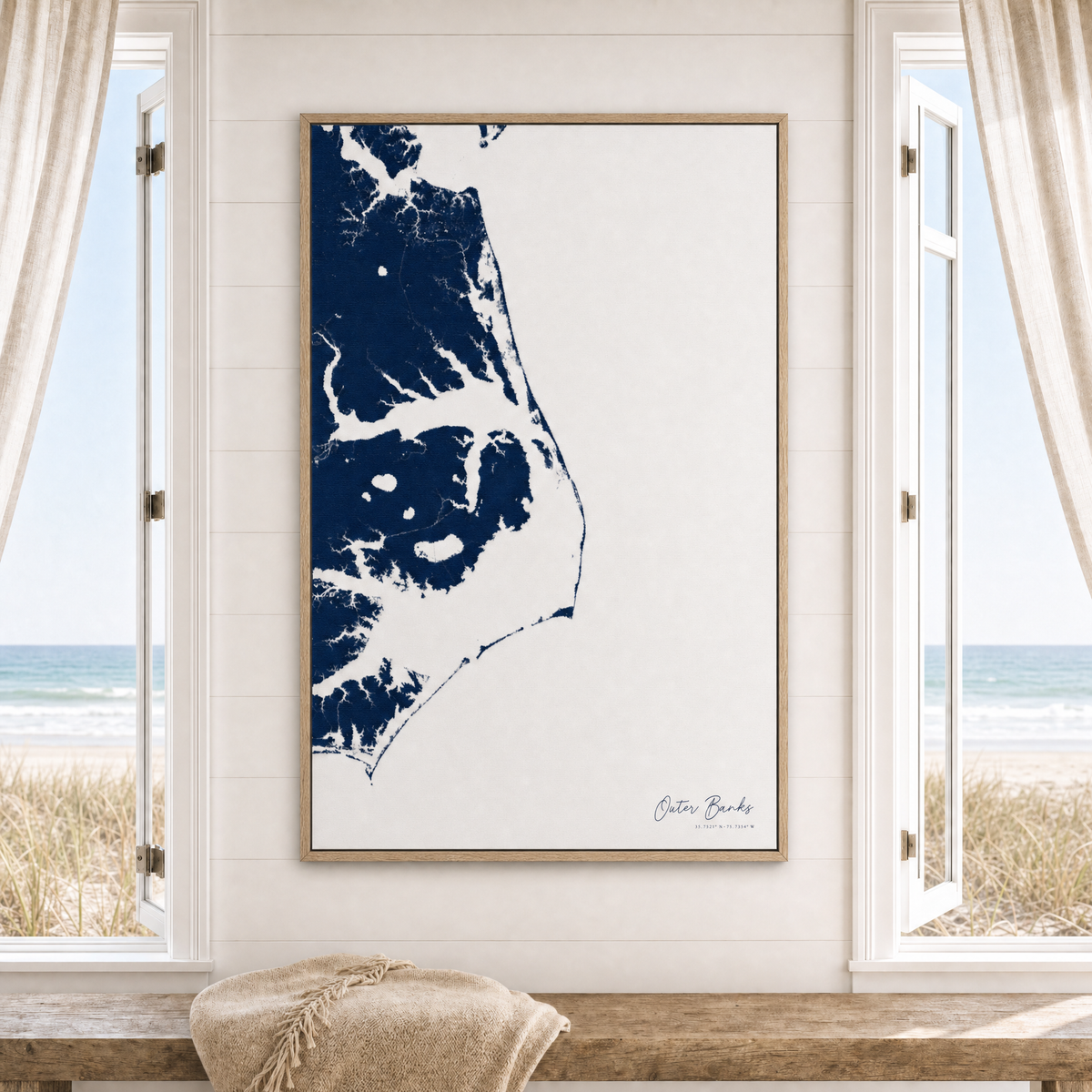 Outer Banks canvas map — window-scene interior