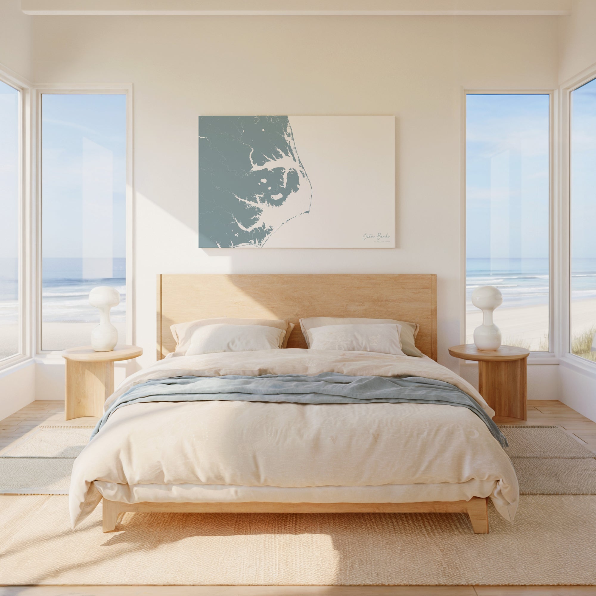 Outer Banks soft blue horizontal wrapped canvas map in the ratio 3:2 hand mockup