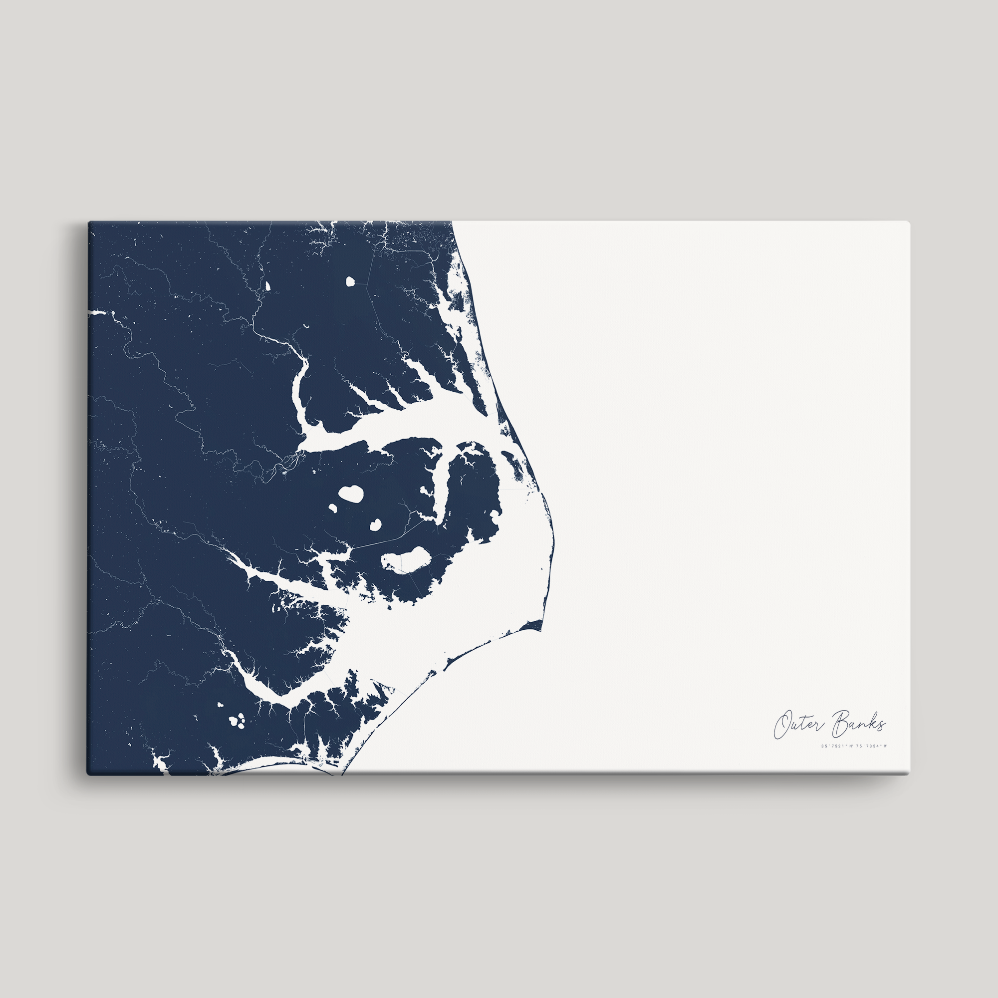 Outer Banks Canvas Map - Horizontal, navy, No Frame