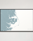 Outer Banks Canvas Map - Horizontal, soft-blue, Black Frame
