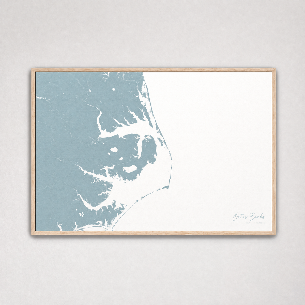 Outer Banks Canvas Map - Horizontal — soft-blue, Light Wood
