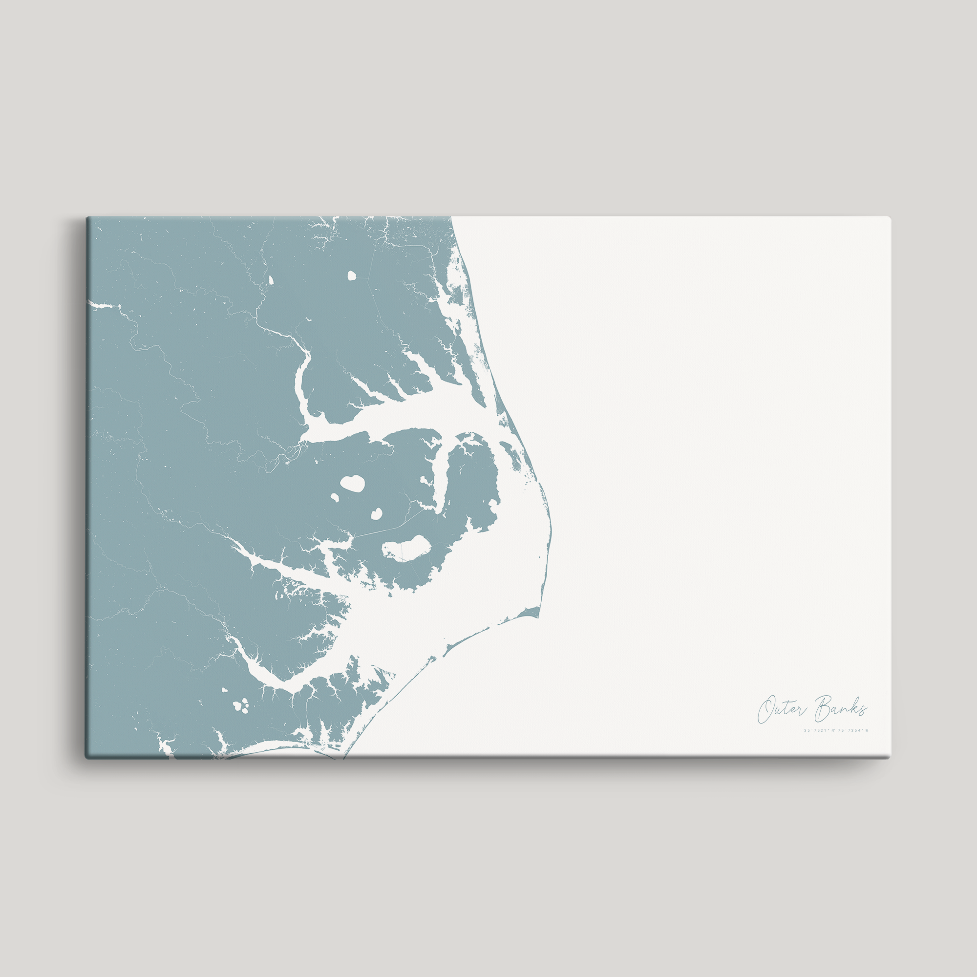 Outer Banks Canvas Map - Horizontal, soft-blue, No Frame