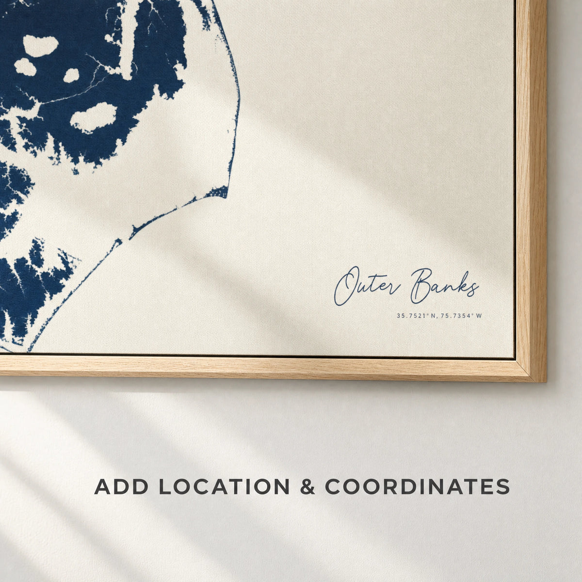 Outer Banks canvas map — location and coordinates customization