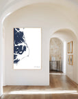 Outer Banks navy vertical canvas map in the Bello mixed room scene