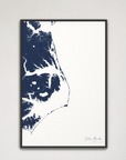 Outer Banks Canvas Map - Vertical, navy, Black Frame