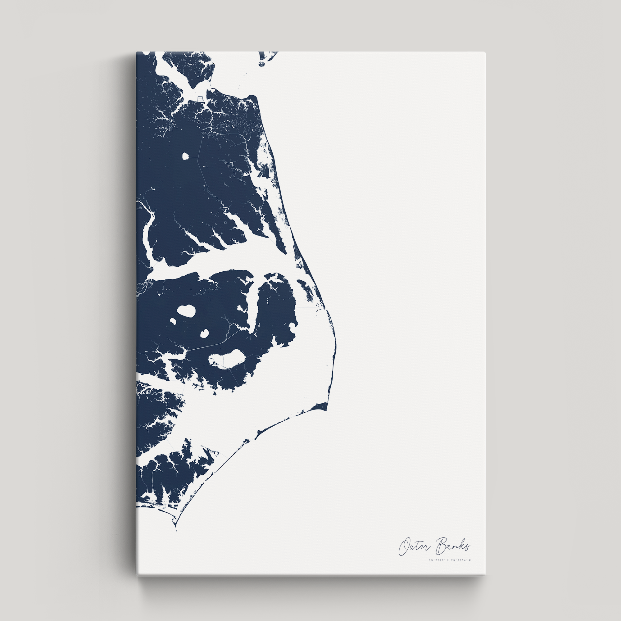 Outer Banks Canvas Map - Vertical, navy, No Frame