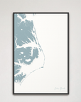 Outer Banks Canvas Map - Vertical, soft-blue, Black Frame