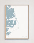 Outer Banks Canvas Map - Vertical — soft-blue, Light Wood