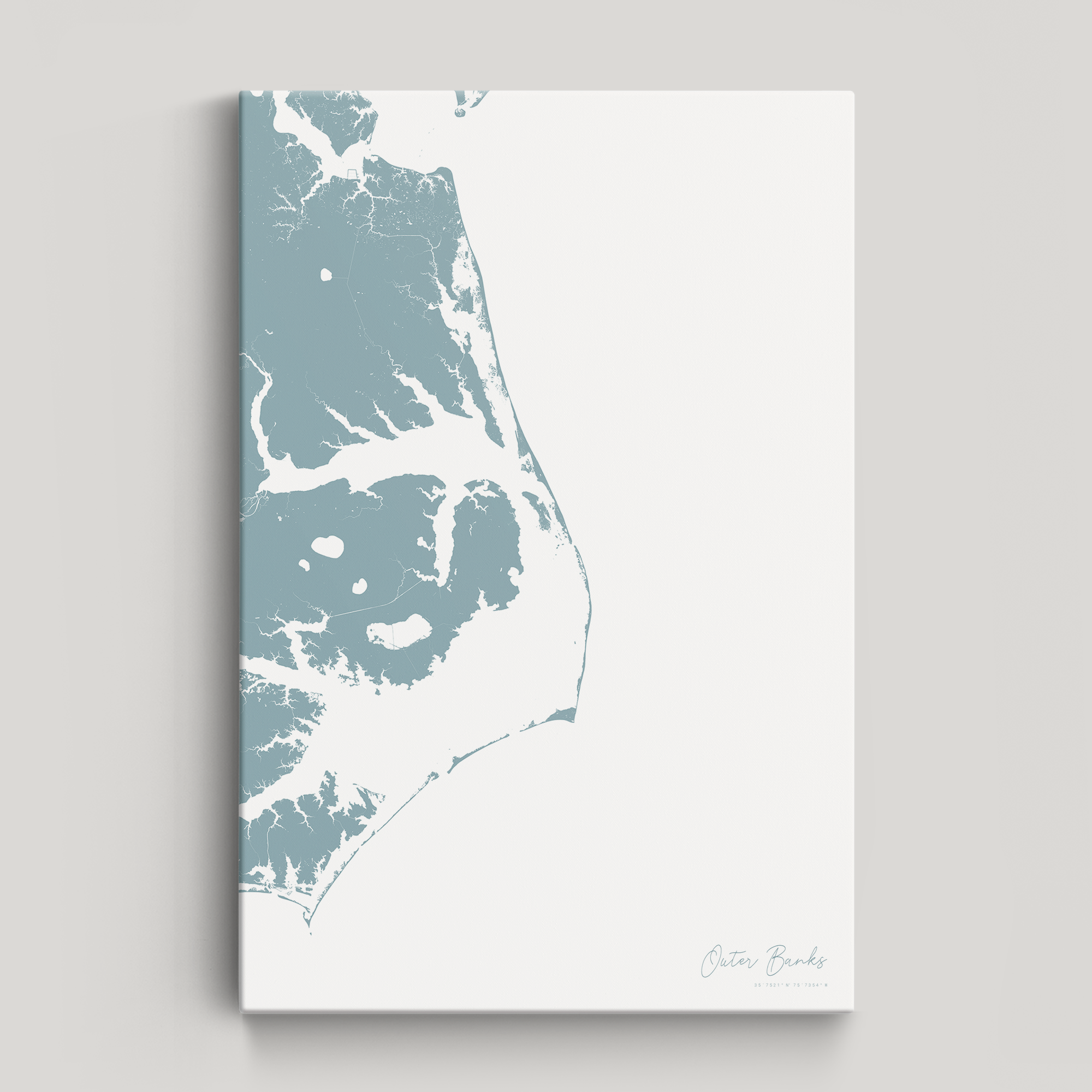 Outer Banks Canvas Map - Vertical, soft-blue, No Frame