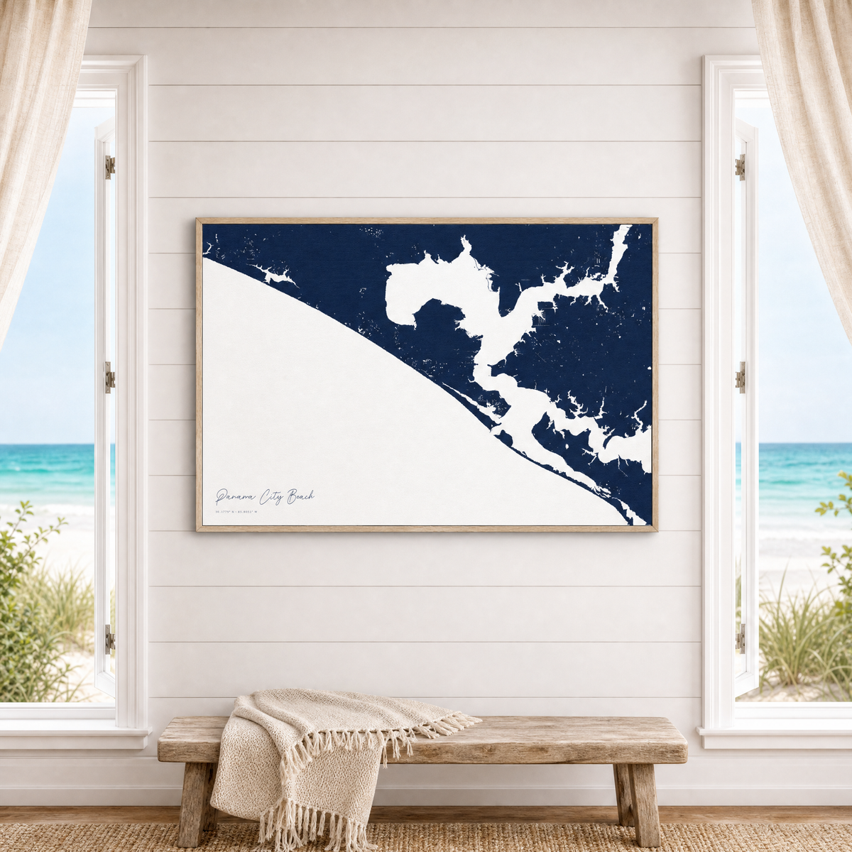 Panama City Beach canvas map — window-scene interior