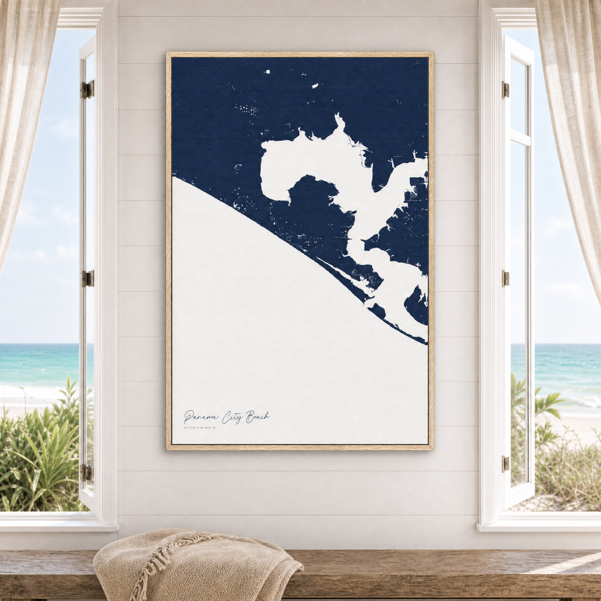 Panama City Beach canvas map — window-scene interior