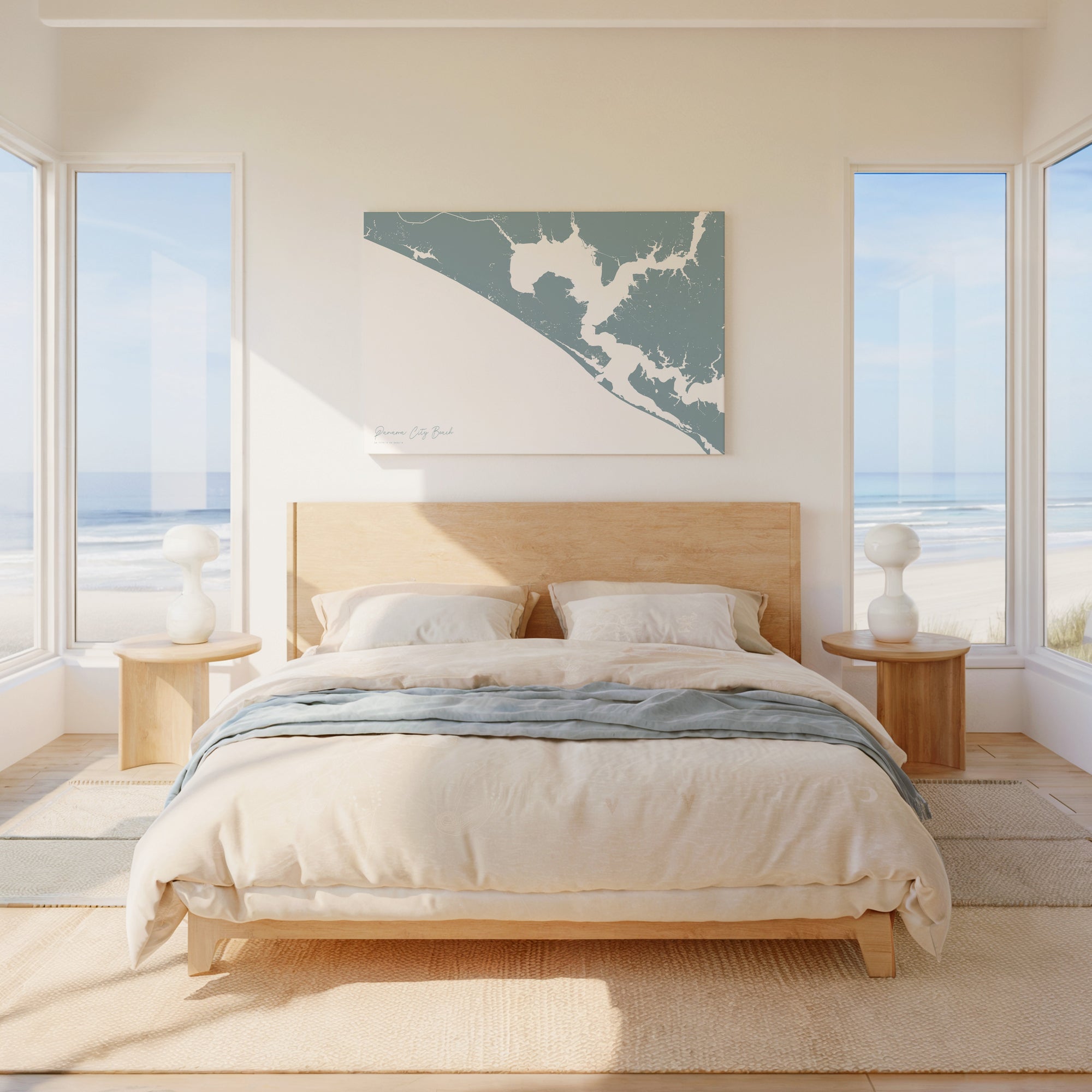 Panama City Beach soft blue horizontal wrapped canvas map in the ratio 3:2 hand mockup