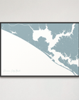 Panama City Beach Coastal Map — Canvas Horizontal, soft-blue, Black Frame