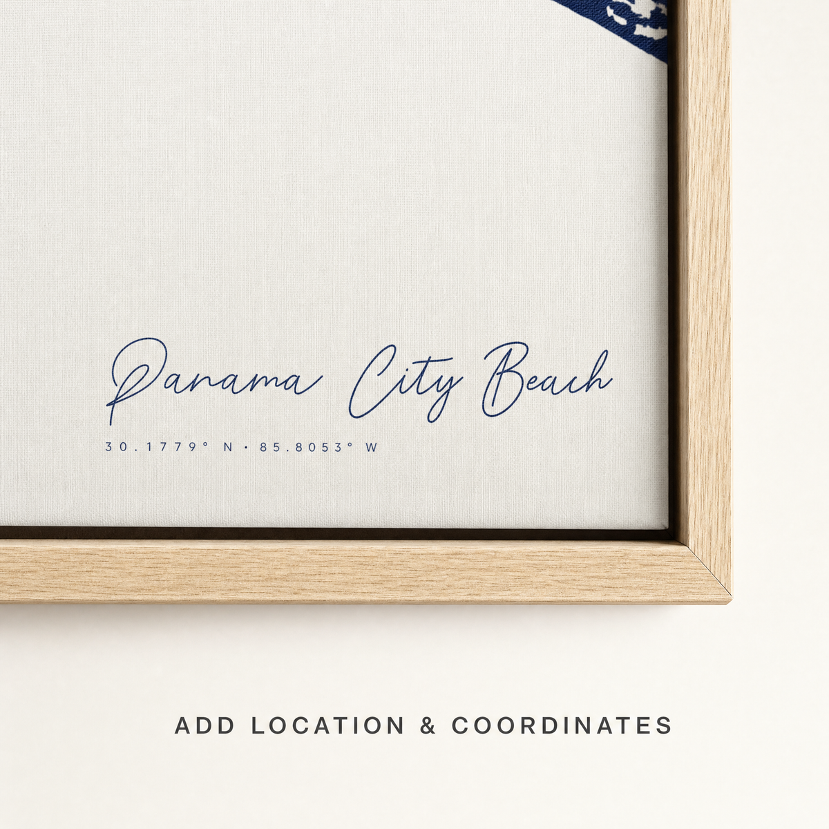Panama City Beach canvas map — location and coordinates customization