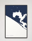 Panama City Beach Coastal Map — Canvas Vertical, navy, Black Frame