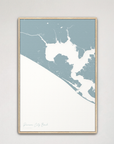 Panama City Beach Coastal Map — Canvas Vertical, soft-blue, Natural Oak