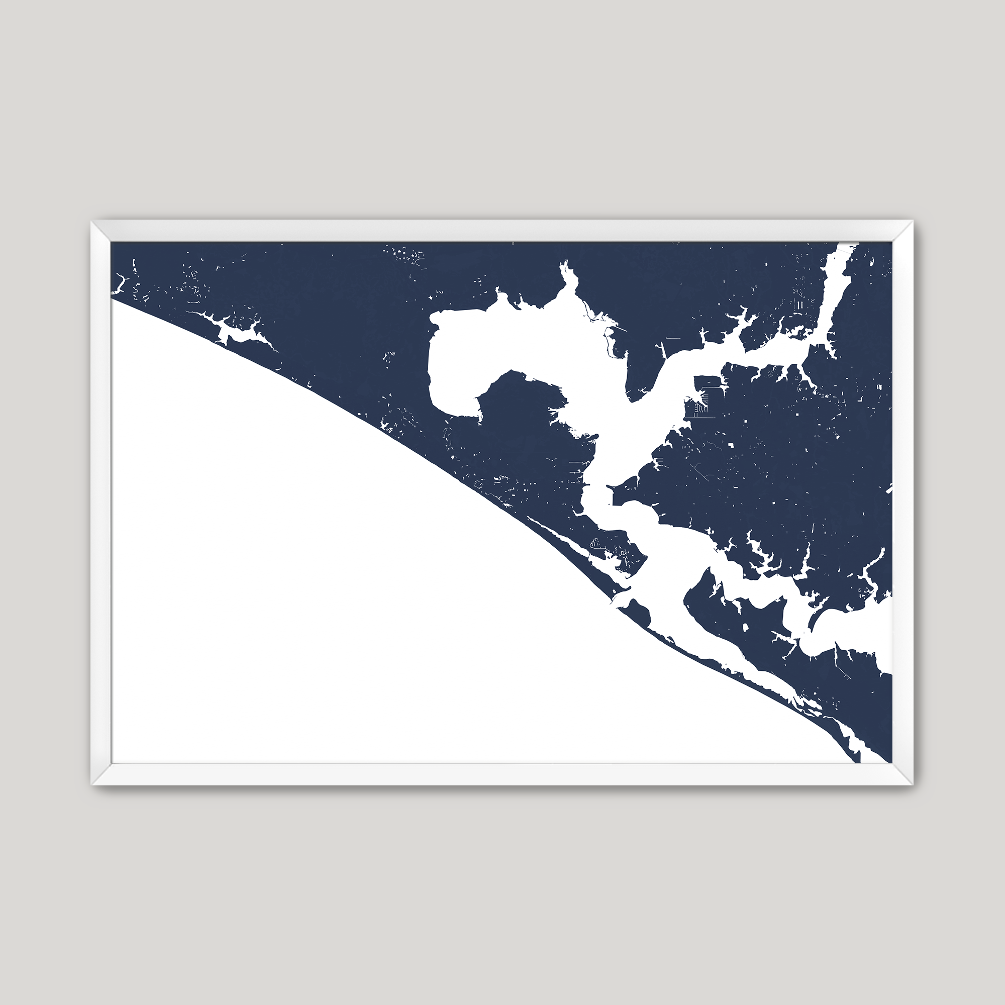 Panama City Beach Coastal Map — Fine Art Print Horizontal, navy, White Frame, 10x8
