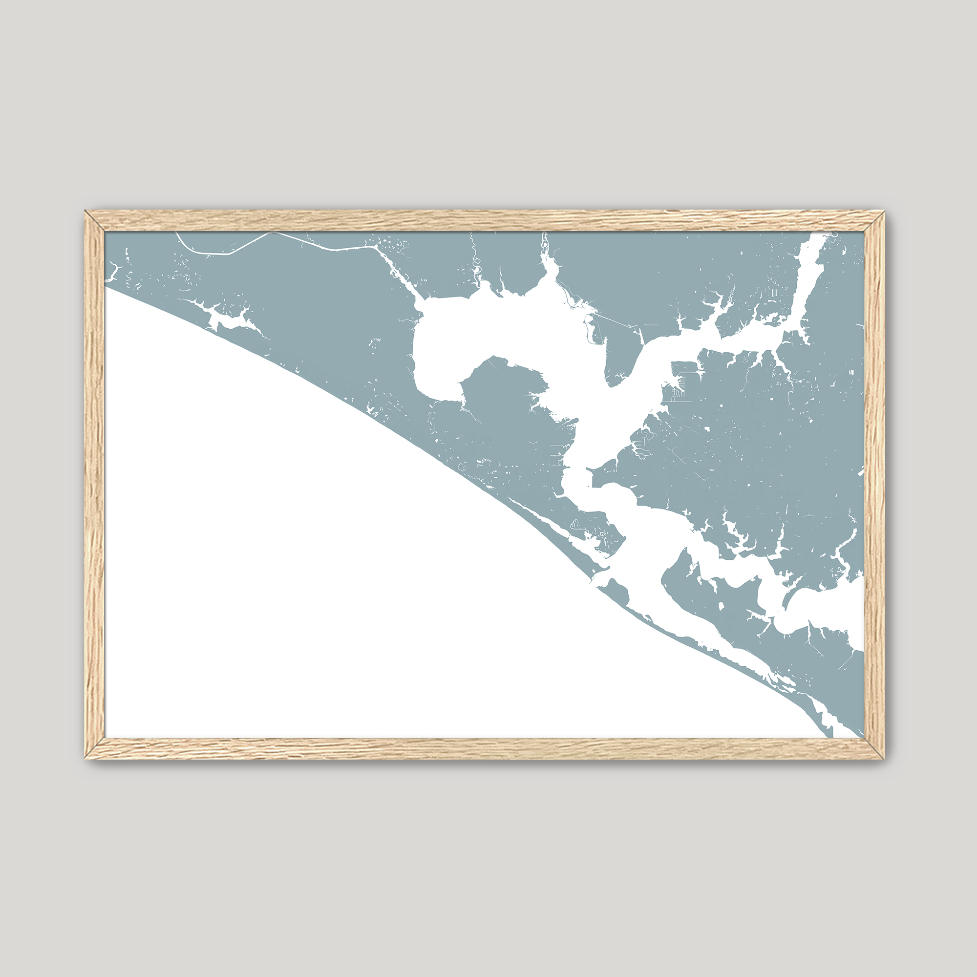 Panama City Beach Coastal Map — Fine Art Print Horizontal, soft-blue, Oak, 10x8
