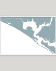 Panama City Beach Coastal Map — Fine Art Print Horizontal, soft-blue, White Frame, 10x8