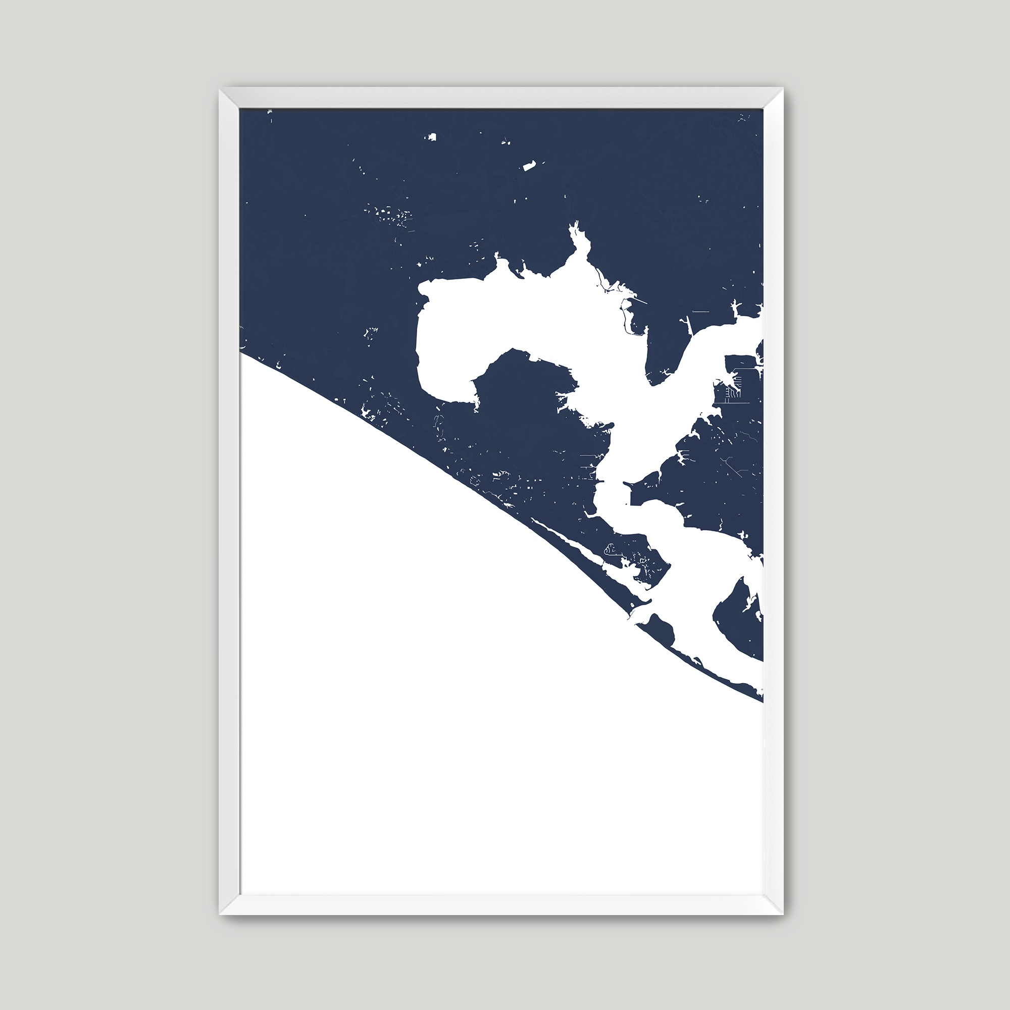 Panama City Beach Coastal Map — Fine Art Print Vertical, navy, White Frame, 8x10