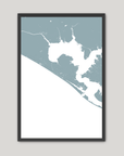 Panama City Beach Coastal Map — Fine Art Print Vertical, soft-blue, Black Frame, 8x10