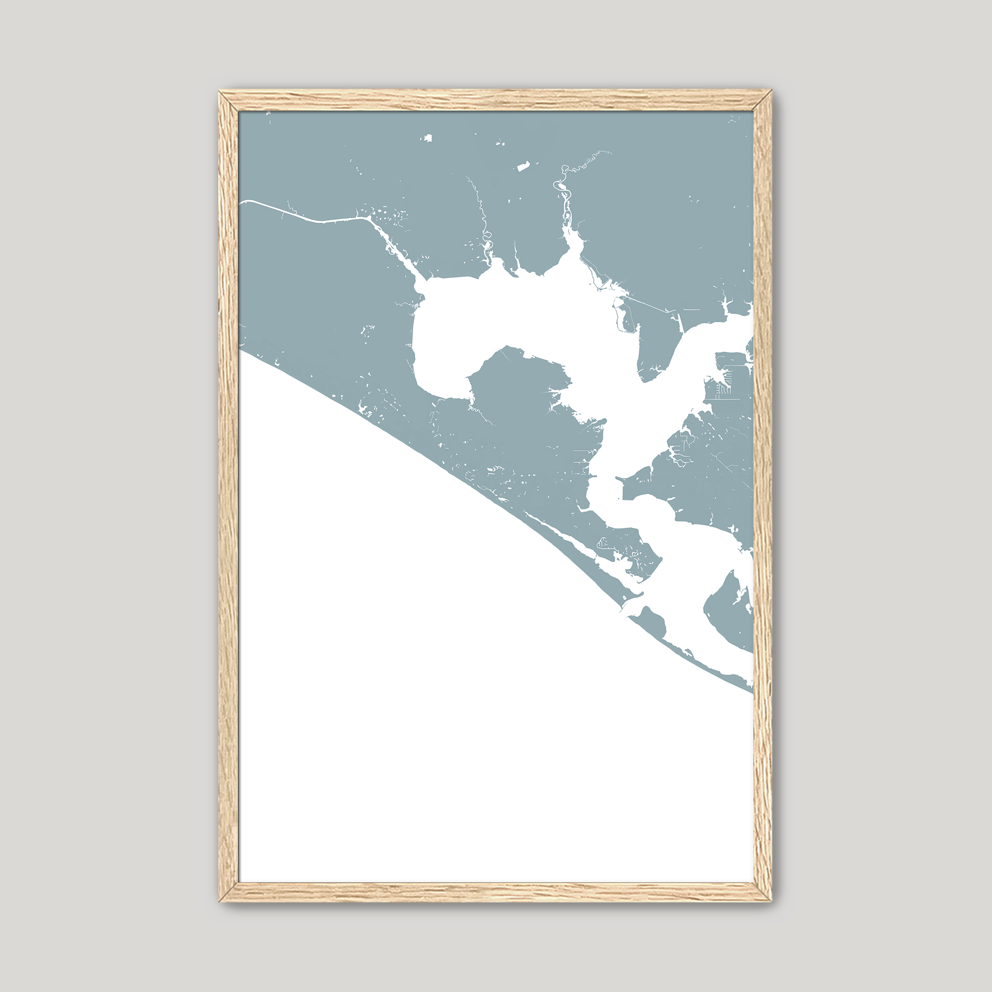 Panama City Beach Coastal Map — Fine Art Print Vertical, soft-blue, Oak, 8x10