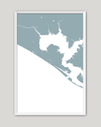Panama City Beach Coastal Map — Fine Art Print Vertical, soft-blue, White Frame, 8x10