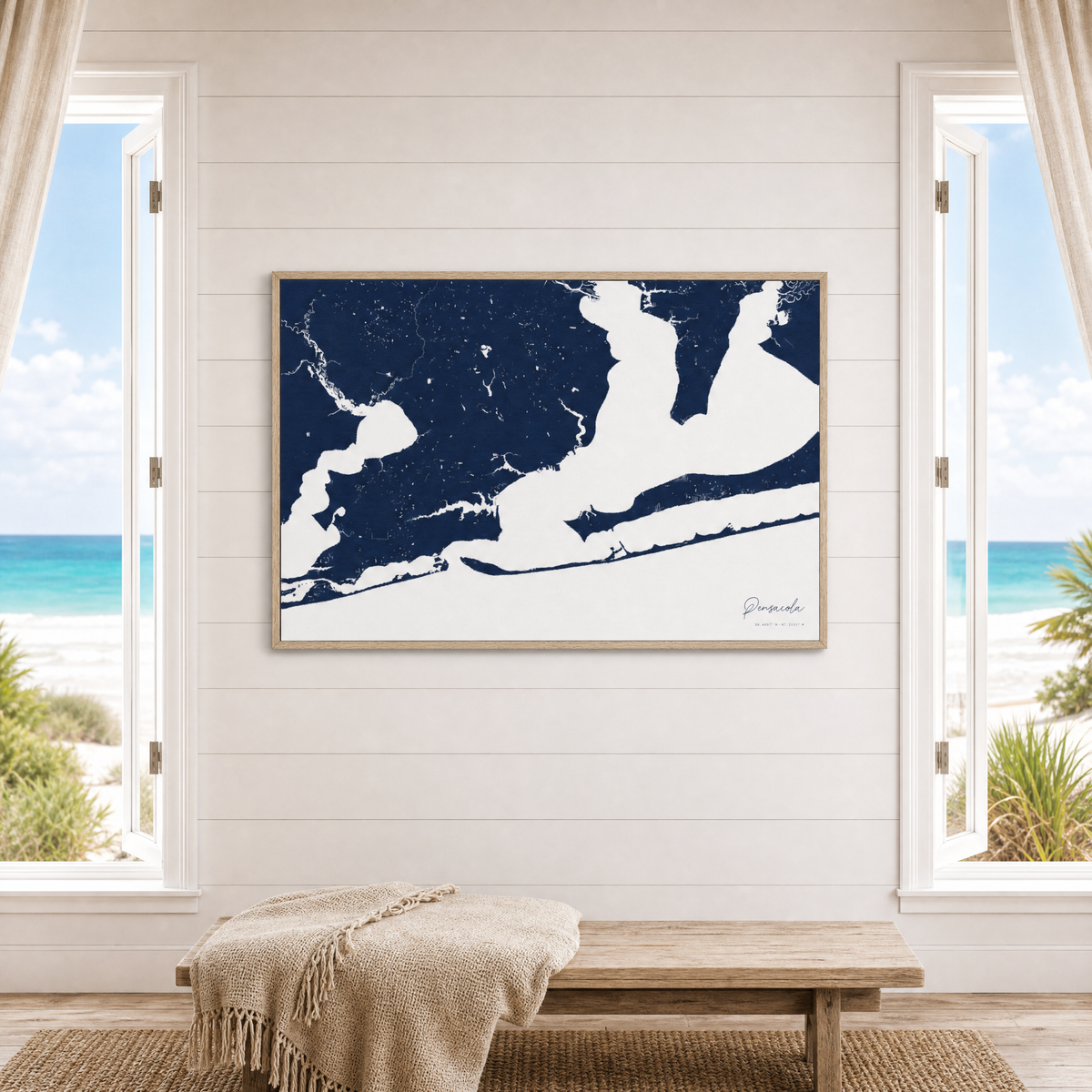 Pensacola canvas map — window-scene interior