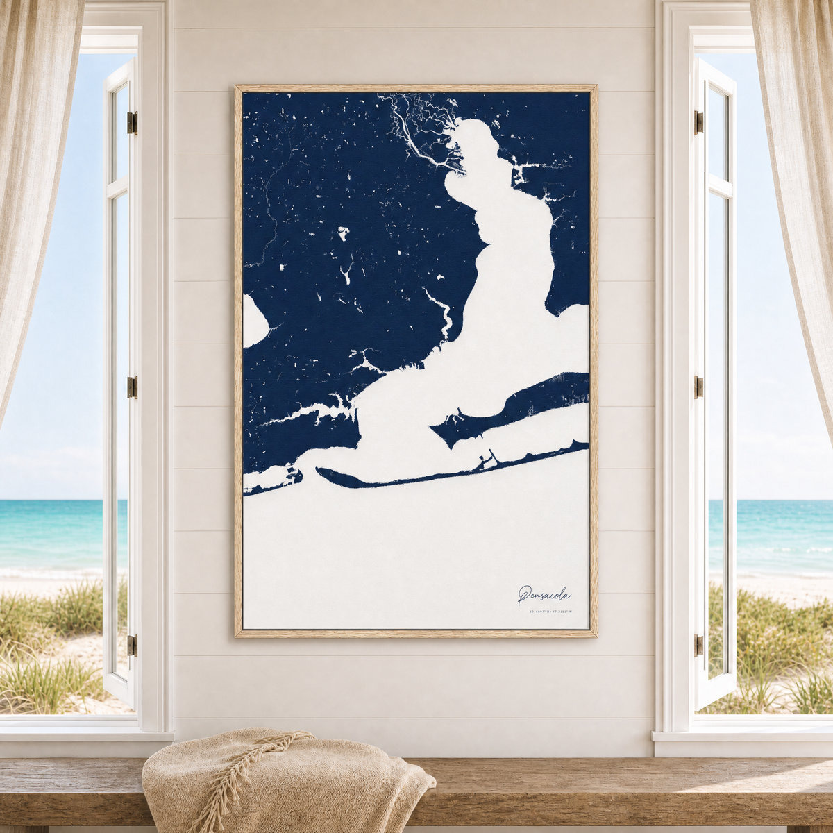 Pensacola canvas map — window-scene interior
