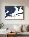 Pensacola navy horizontal canvas map in an oak framed room scene