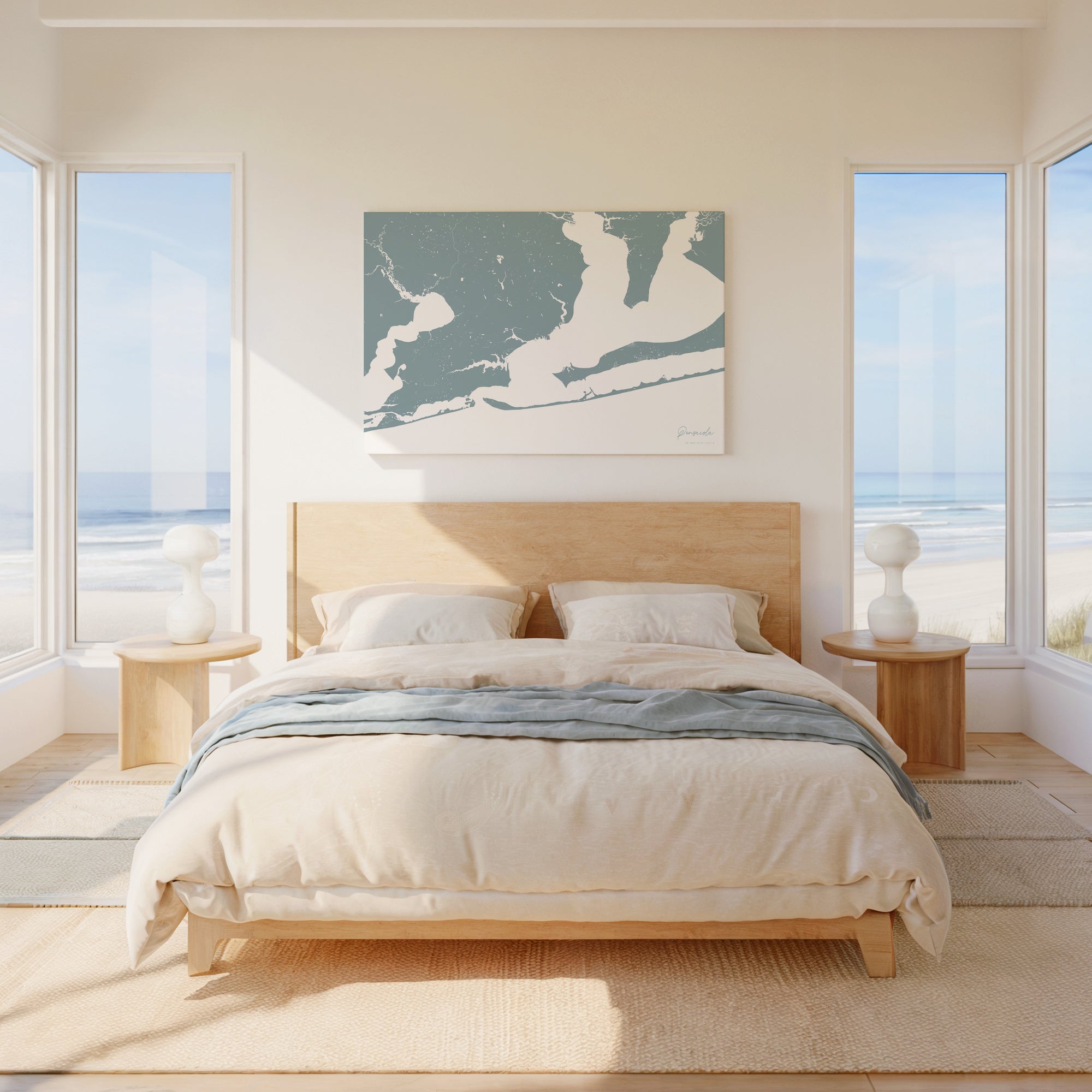Pensacola soft blue horizontal wrapped canvas map in the ratio 3:2 hand mockup