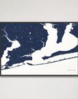 Pensacola Coastal Map — Canvas Horizontal, navy, Black Frame