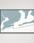Pensacola Coastal Map — Canvas Horizontal, soft-blue, Black Frame