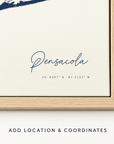 Pensacola canvas map — location and coordinates customization