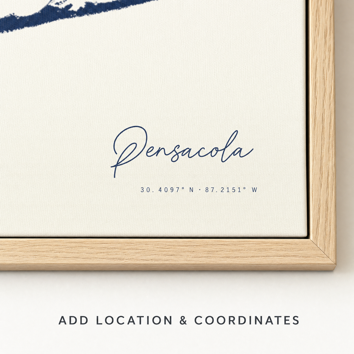 Pensacola canvas map — location and coordinates customization