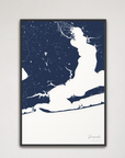 Pensacola Coastal Map — Canvas Vertical, navy, Black Frame