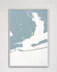 Pensacola Coastal Map — Canvas Vertical, soft-blue, White Frame