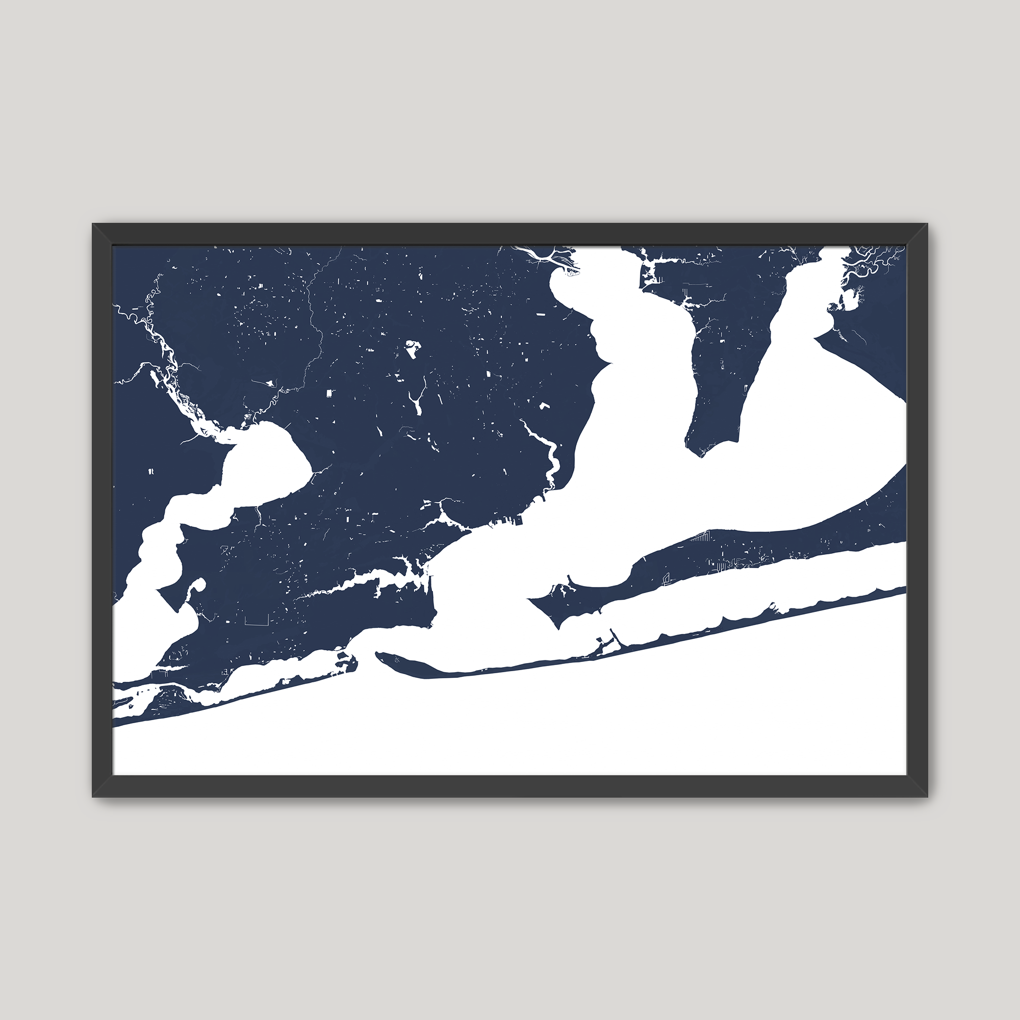 Pensacola Coastal Map — Fine Art Print Horizontal, navy, Black Frame, 10x8