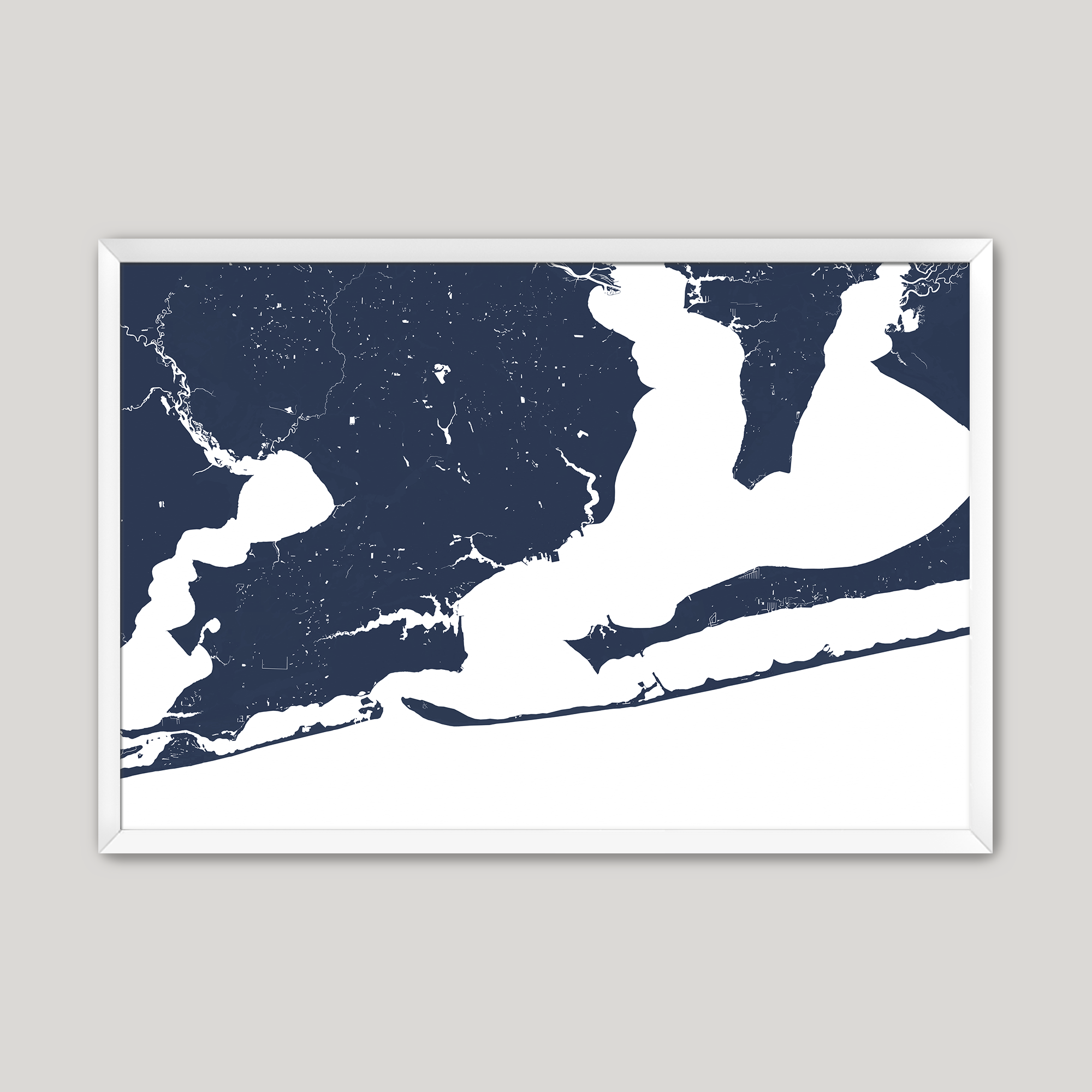 Pensacola Coastal Map — Fine Art Print Horizontal, navy, White Frame, 10x8