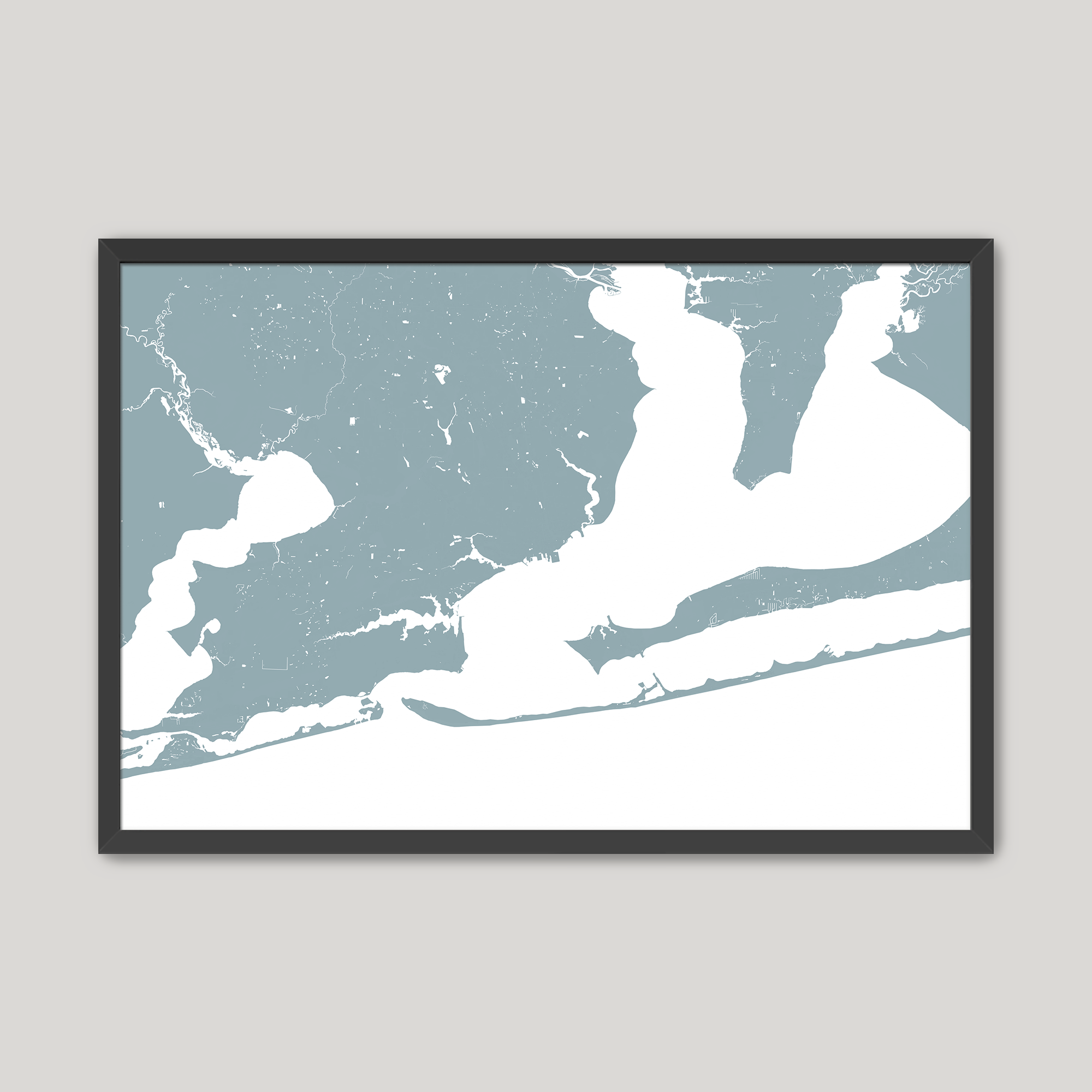 Pensacola Coastal Map — Fine Art Print Horizontal, soft-blue, Black Frame, 10x8